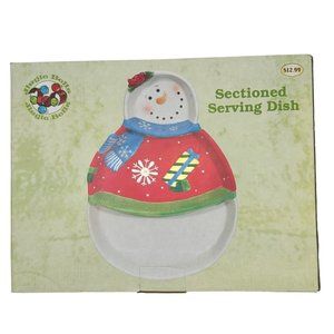 Jingle Bells Sectioned Serving Dish 13 inch Snowman NIB